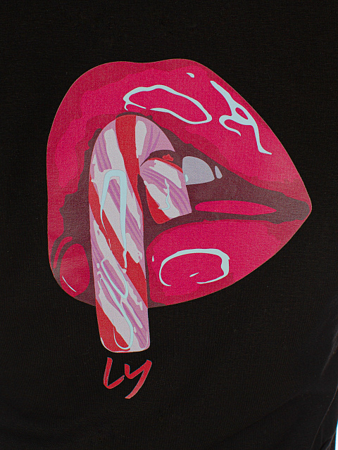 Укороченная черная футболка с принтом, 3