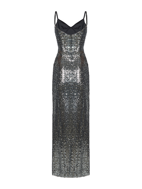 Серебристое платье-макси в пайетках, 2