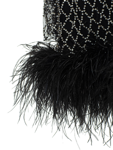 Черное платье-мини с боа и кристаллами, 5