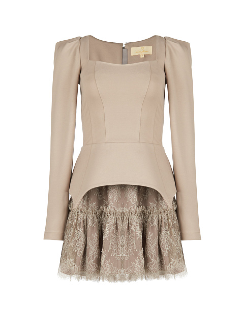 Бежевый комплект из топа и кружевной юбки, 1