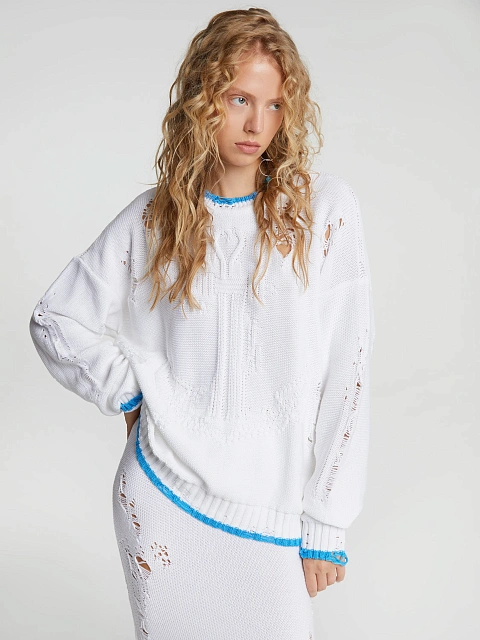 Белый вязаный комплект из свитера и юбки-миди, 5 Белый вязаный комплект из свитера и юбки-миди, 5