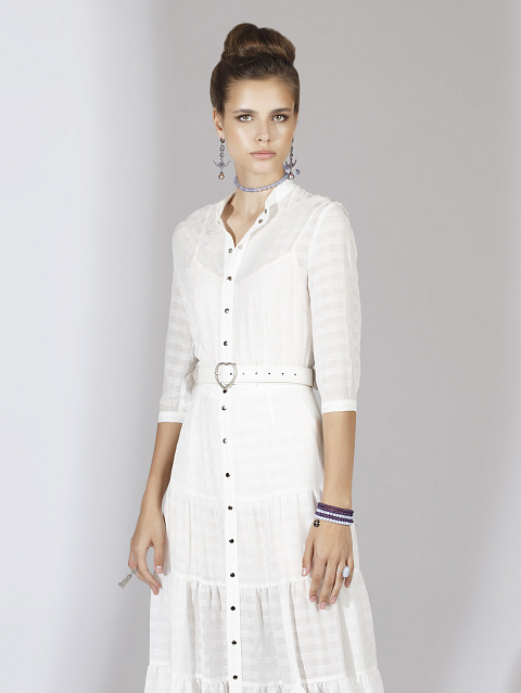 Белое платье-макси из тонкого шифона в клетку, 6