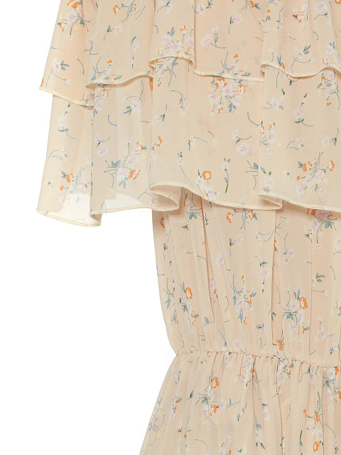 Персиковое шифоновое платье-миди с открытыми плечами, 3