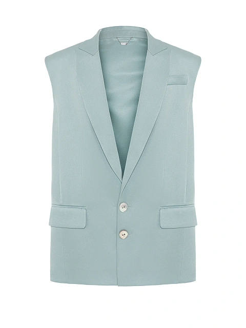 Светло-бирюзовый однобортный жилет из шелка, 1