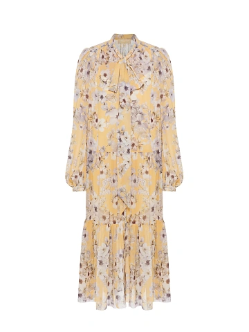 Желтое платье-миди с цветочным принтом, 1