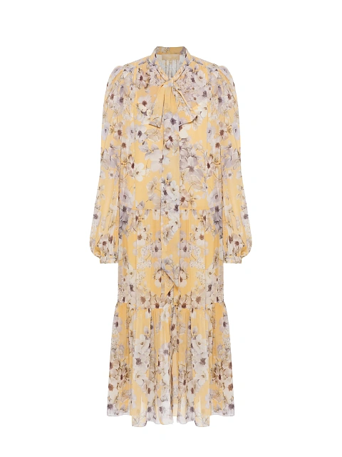 Желтое платье-миди с цветочным принтом, 1