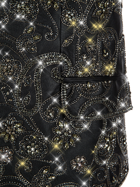 Черный кожаный жилет с вышивкой кристаллами и бисером, 3