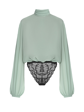 Мятная блуза-боди с кружевом, 1