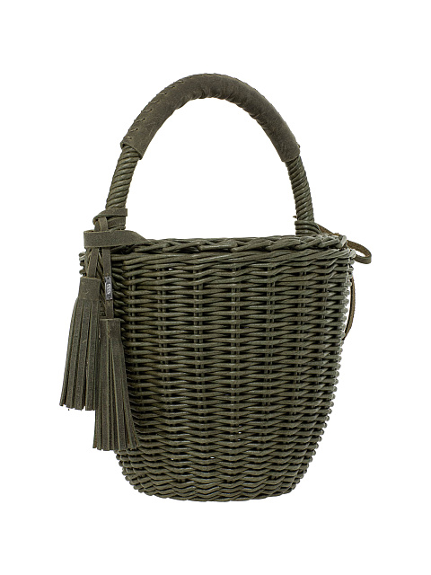 Сумка-корзина цвета хаки с декором из кожи, 2