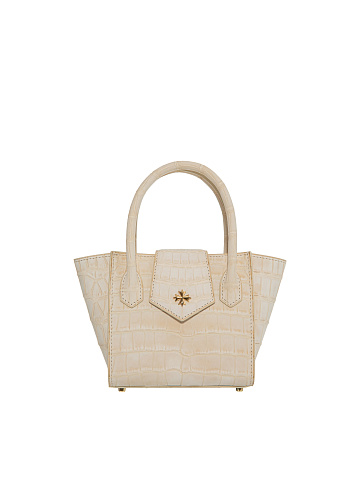 Бежевая сумка из крокодиловой кожи с позолоченным серебром, 1