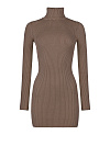 Платье вязаное мини коричневого цвета с горлом