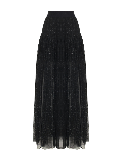 Черная юбка-макси из прозрачного фатина с блестками, 1