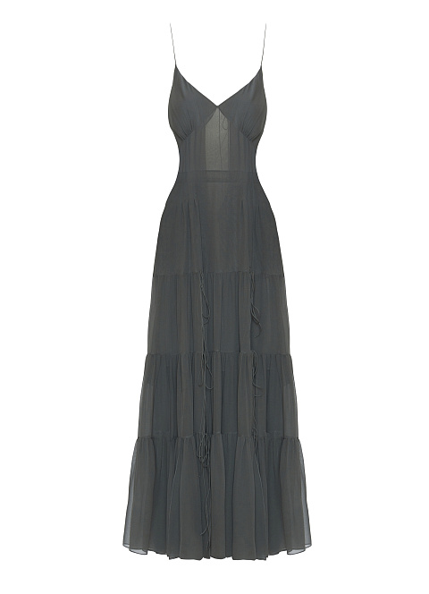 Серое платье из шифона с завязками, 1