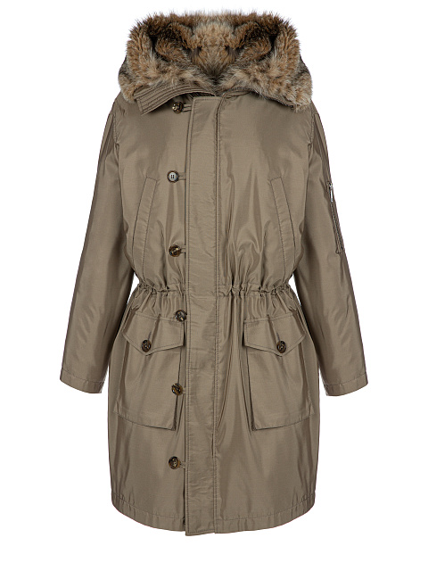Светло-коричневая парка из шелка на меху рыси, 3