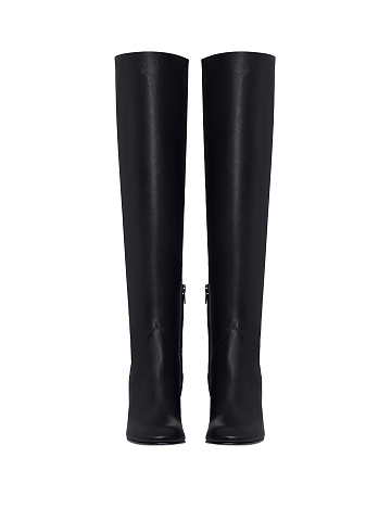 Черные высокие сапоги из кожи с круглым мысом, 2