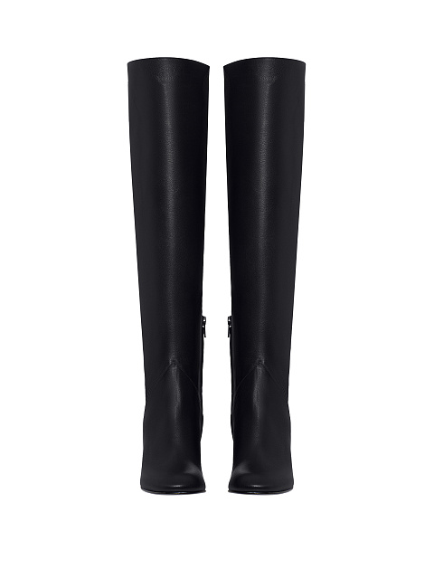 Черные высокие сапоги из кожи с круглым мысом, 2 Черные высокие сапоги из кожи с круглым мысом, 2