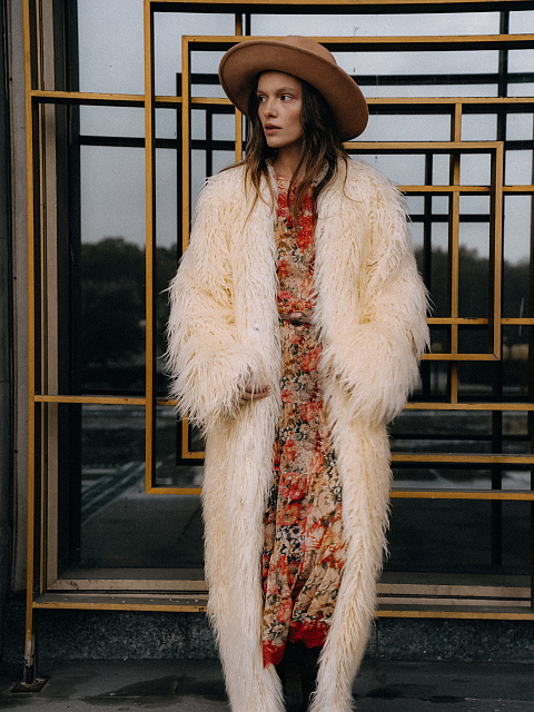 Бежевое платье-миди из шифона с цветочным принтом, 5 Бежевое платье-миди из шифона с цветочным принтом, 5