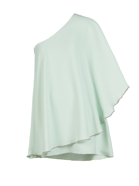 Зеленое асимметричное платье-мини со стразами, 1