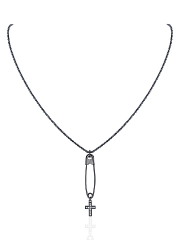 Серебряное колье с кулоном в виде булавки с крестиком и с фианитами, 1