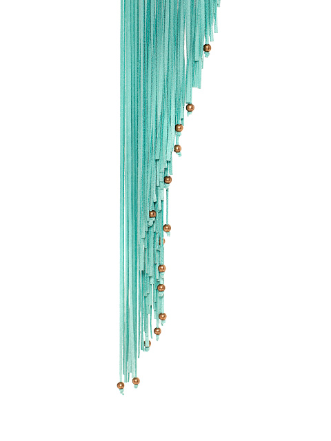 Бирюзовый жакет из замши с бахромой и вышивкой на спине, 4