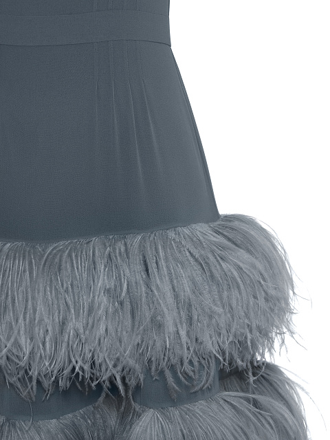 Серое платье из шифона с перьями, 3