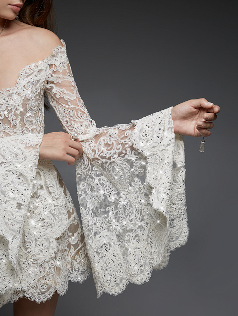 Платье-мини из кордового кружева со стразами Swarovski, 9