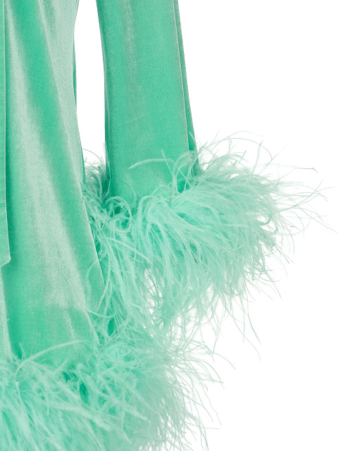 Мятное бархатное платье-мини с перьями, 3