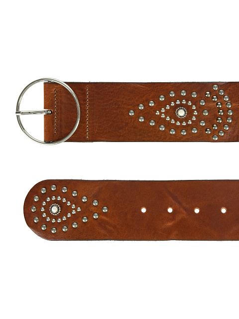 Коричневый широкий кожаный ремень с клепками, 2