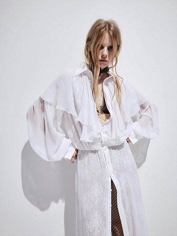 Белое платье-макси из шифона с кружевом, 2