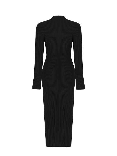 Черное вязаное платье-миди с круглым вырезом, 5
