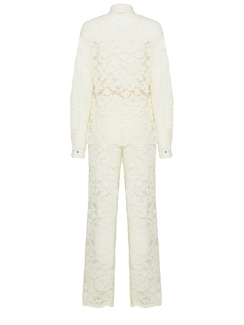 Молочно-белый кружевной костюм из рубашки и брюк, 3