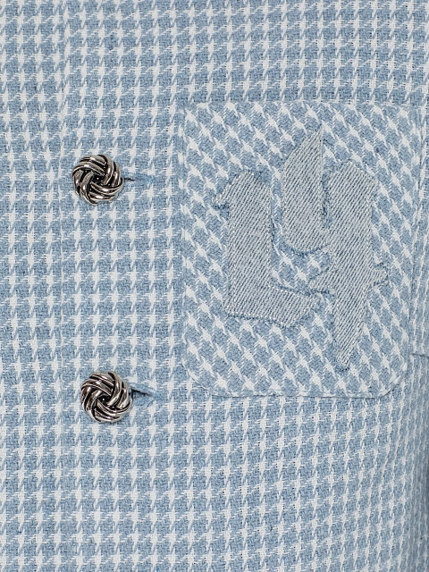 Бело-голубой укороченный жакет из твида, 3