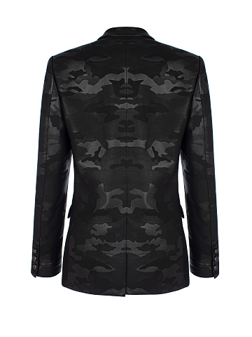 Черный жакет из кожи с камуфляжным принтом, 2