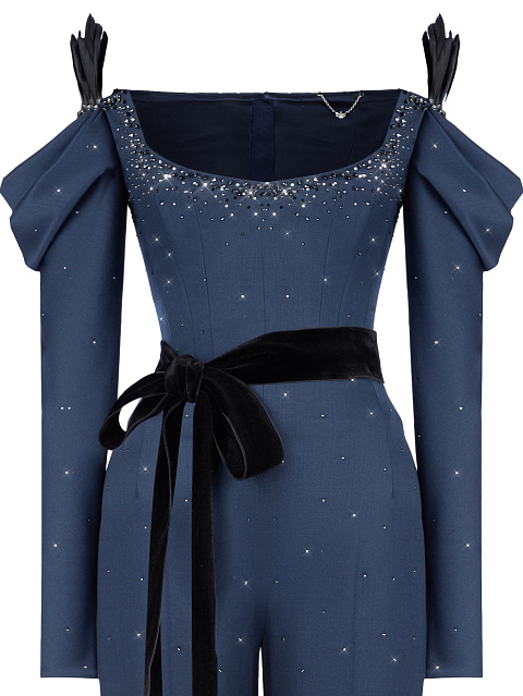 Синий комбинезон с перьями и стразами, 3 Синий комбинезон с перьями и стразами, 3