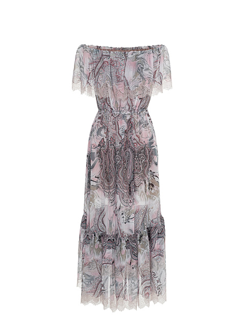 Серо-розовое платье из шифона с принтом, 2