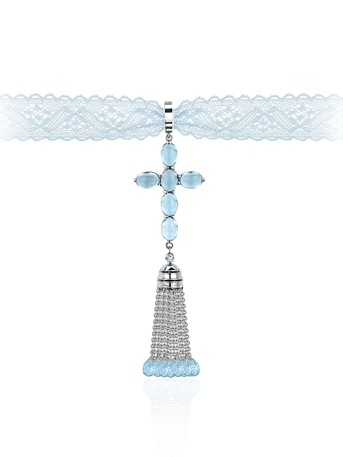 Кулон-крест из белого золота с топазами Sky Blue, 1