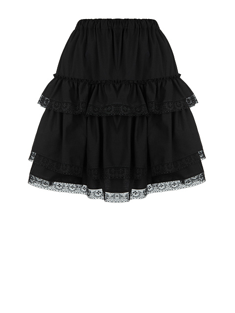 Черная хлопковая юбка с воланами и кружевом, 1 Черная хлопковая юбка с воланами и кружевом, 1