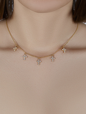 Колье из серебра с позолотой с кулонами в виде крестов с фианитами, 2