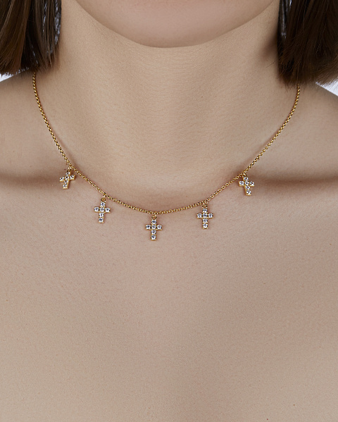 Колье из серебра с позолотой с кулонами в виде крестов с фианитами, 2