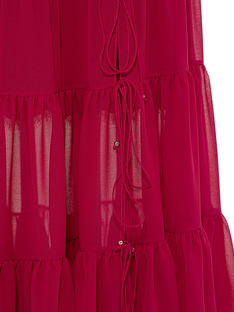 Бордовое платье-миди из шифона с завязками, 3