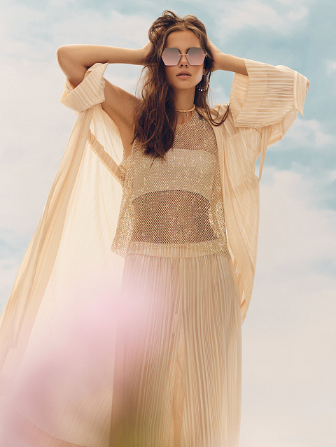 Бежевый топ из сетки со стразами, 4