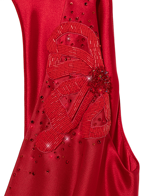 Красное платье-миди из шелка с бисером и стразами, 3