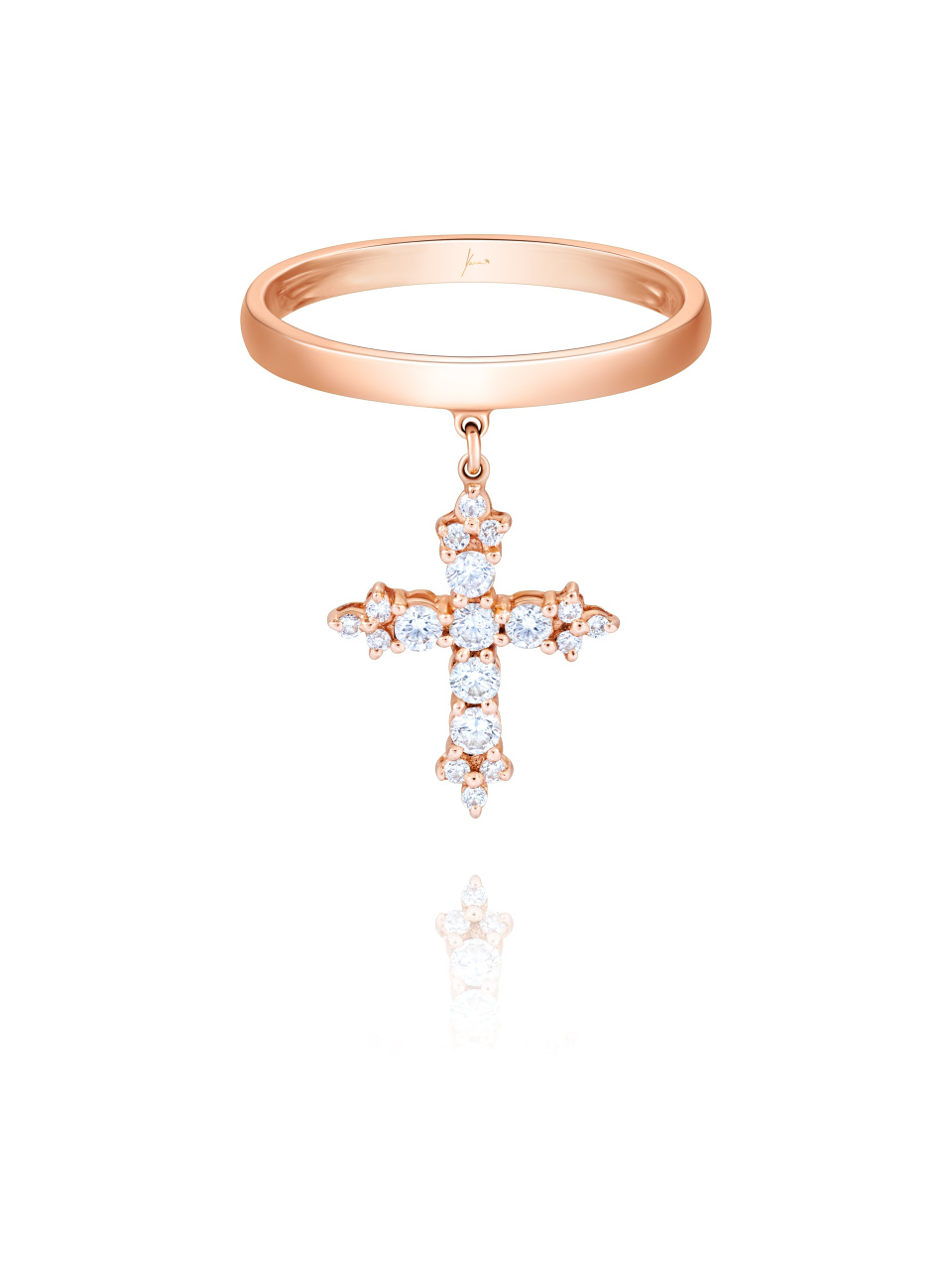 Кольцо из розового золота с подвеской-крестом с бриллиантами круглой огранки, 1