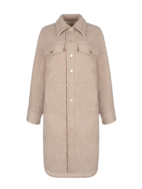 Бежевое пальто-рубашка из шерсти-букле, 1