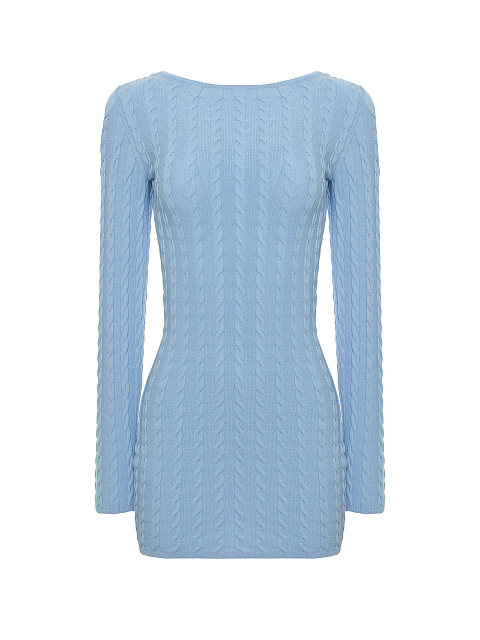 Голубое вязаное платье-мини с открытой спиной, 1