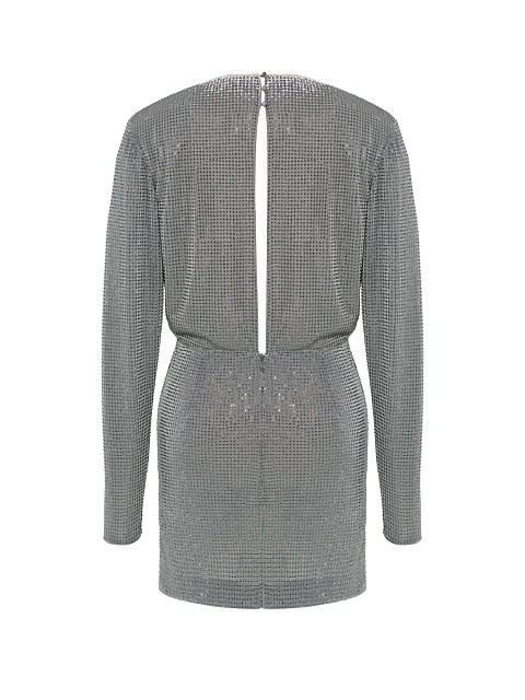 Серое платье-мини из трикотажа в стразах, 2