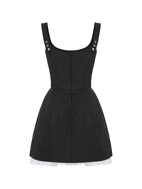 Черное платье-мини с белым кружевным подъюбником, 2