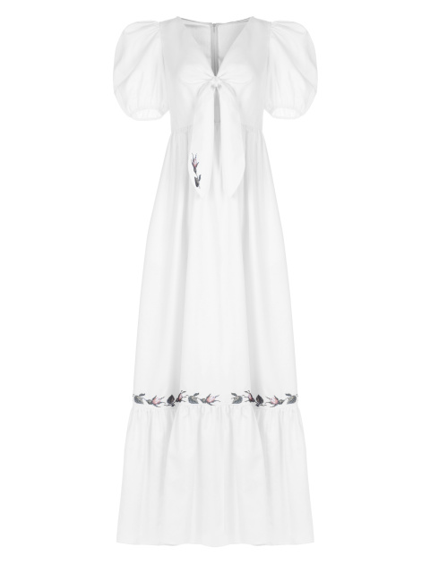Белое хлопковое платье с завязками и вышивкой, 1