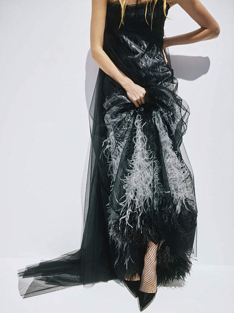 Платье-макси с пайетками и перьями, 3