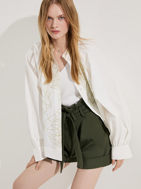 Шорты из денима цвета хаки с вышивкой, 2